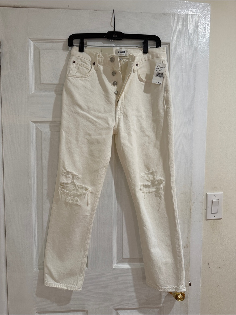 Agolde Cream Distressed Ankle Crop Jeans